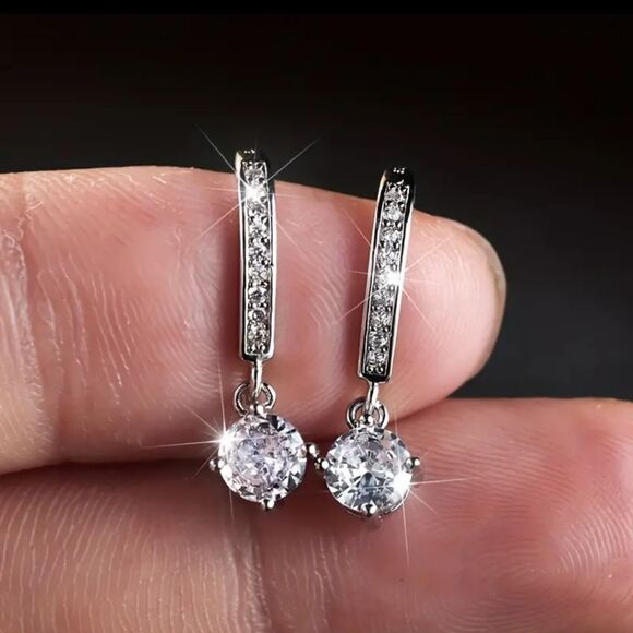 Silver Simulated Diamond Earrings - Picture 2 of 5